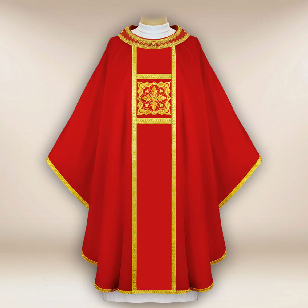 Elegante casula sacerdotale ricamata rossa