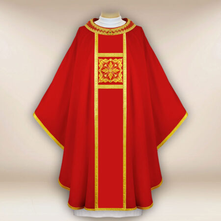 Elegante casula sacerdotale ricamata rossa
