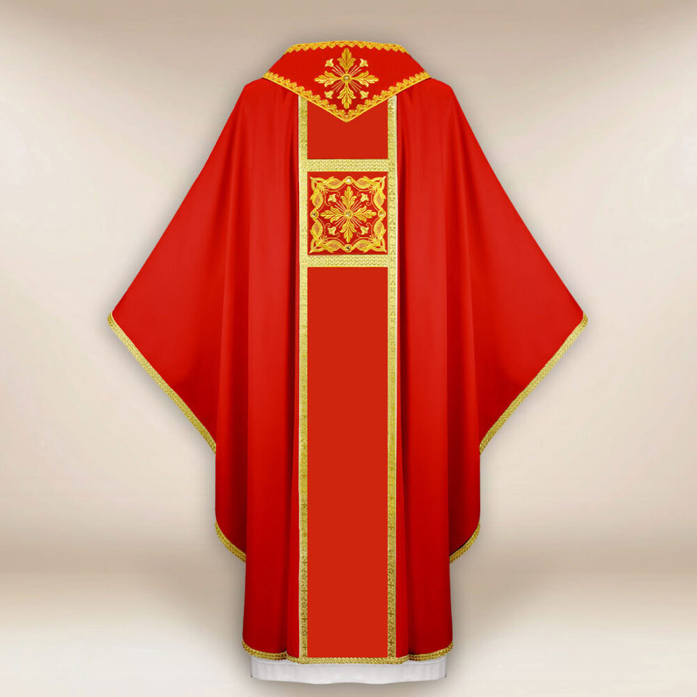 Elegante casula sacerdotale ricamata rossa