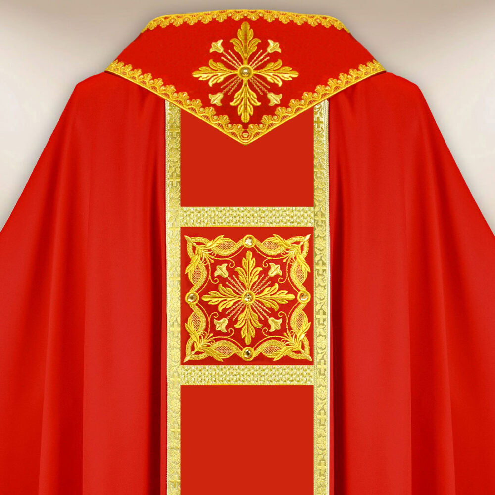 Elegante casula sacerdotale ricamata rossa