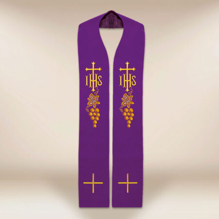 Stola sacerdotale ricamata IHS e grappoli