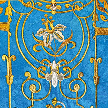 Casula sacerdotale ricamata Mariano blu