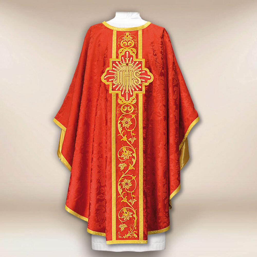Casula sacerdotale rossa con IHS
