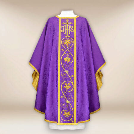 Casula sacerdotale ricamata viola con IHS