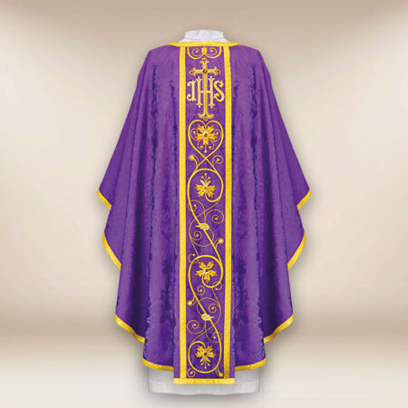 Casula sacerdotale ricamata viola con IHS