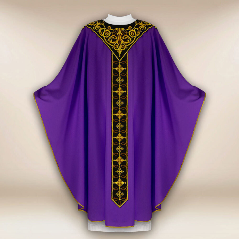 Casula sacerdotale ricamata viola