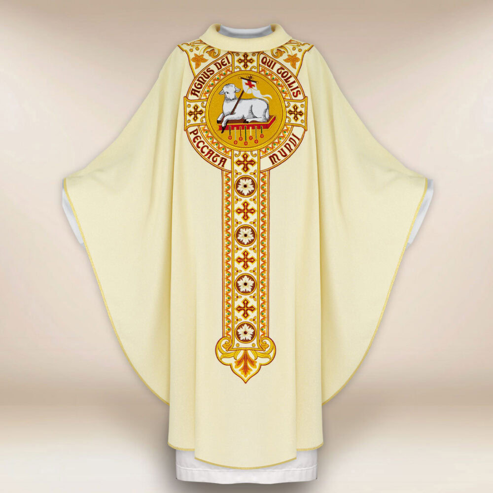 Casula sacerdotale ricamata Agnello di Dio
