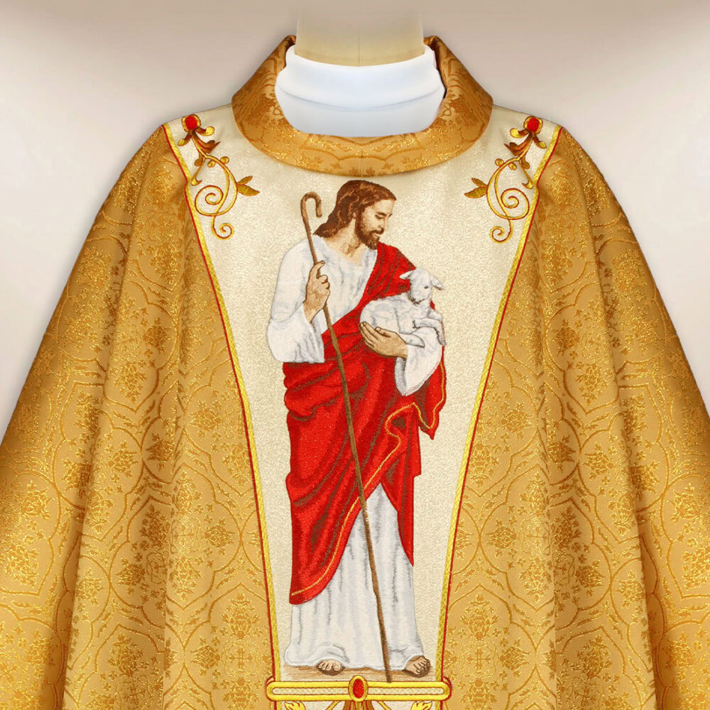 Casula sacerdotale ricamata Gesù Buon Pastore