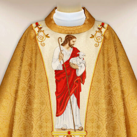Casula sacerdotale ricamata Gesù Buon Pastore