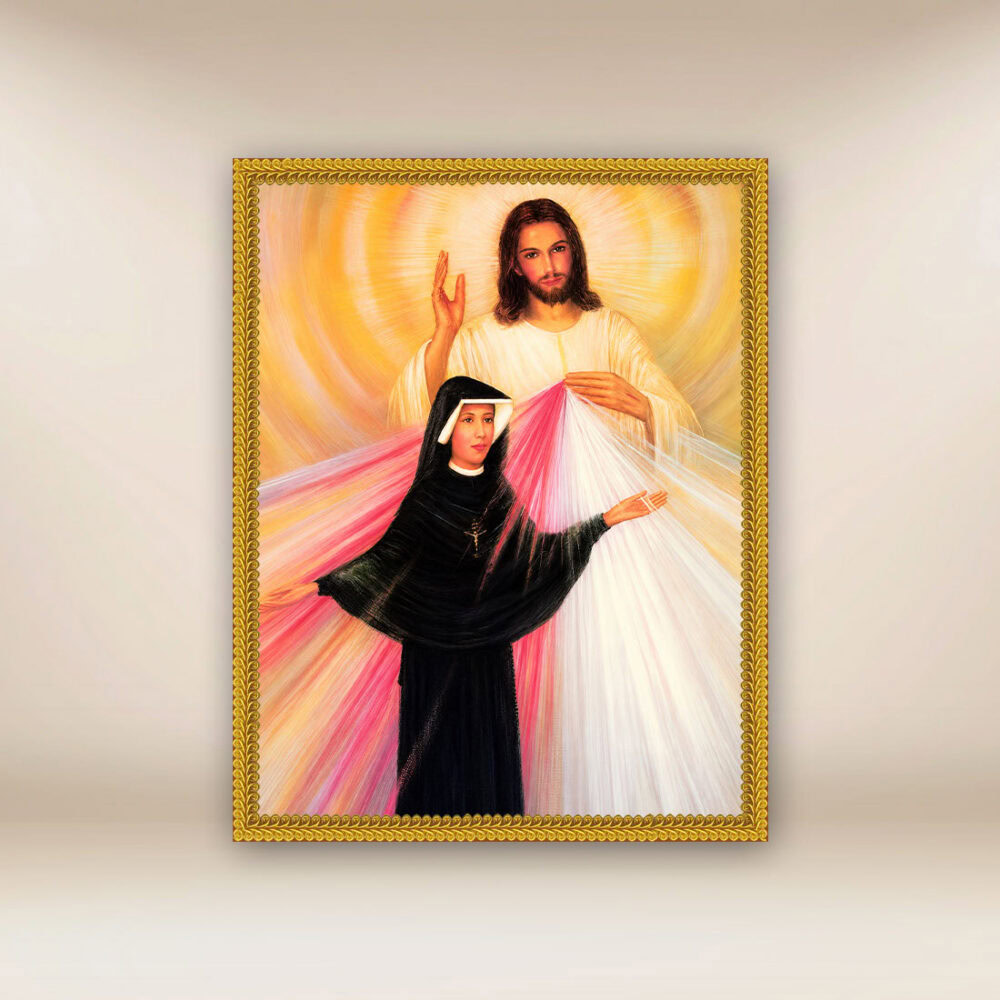 Immagine su tessuto "Gesù Misericordioso e Santa Faustina"