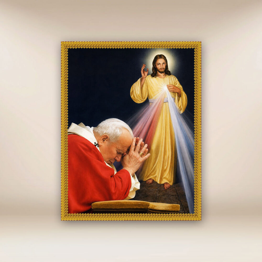 Immagine su Tessuto Giovanni Paolo II e Gesù Misericordioso