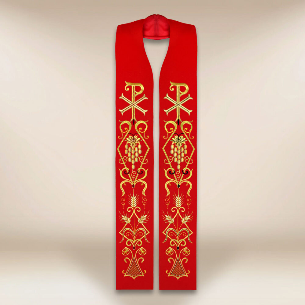 Stola sacerdotale ricamata liturgica rossa con siMadonnaolo PX