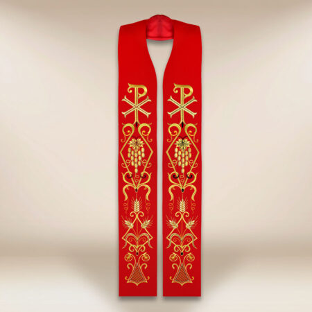 Stola sacerdotale ricamata liturgica rossa con siMadonnaolo PX