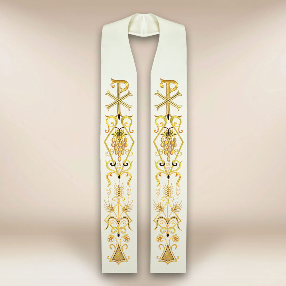 Stola sacerdotale ricamata ecru con siMadonnaolo PX