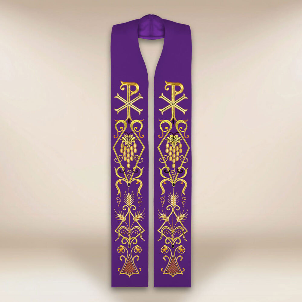 Stola sacerdotale ricamata liturgica viola con siMadonnaolo PX