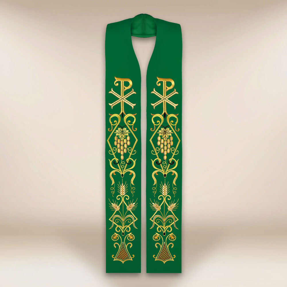 Stola sacerdotale ricamata liturgica verde con siMadonnaolo PX