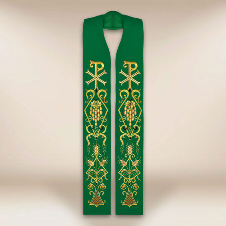 Stola sacerdotale ricamata liturgica verde con siMadonnaolo PX