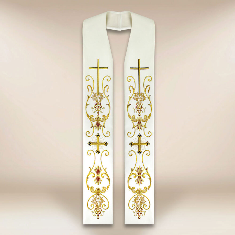 Stola sacerdotale con motivo di croce ecru