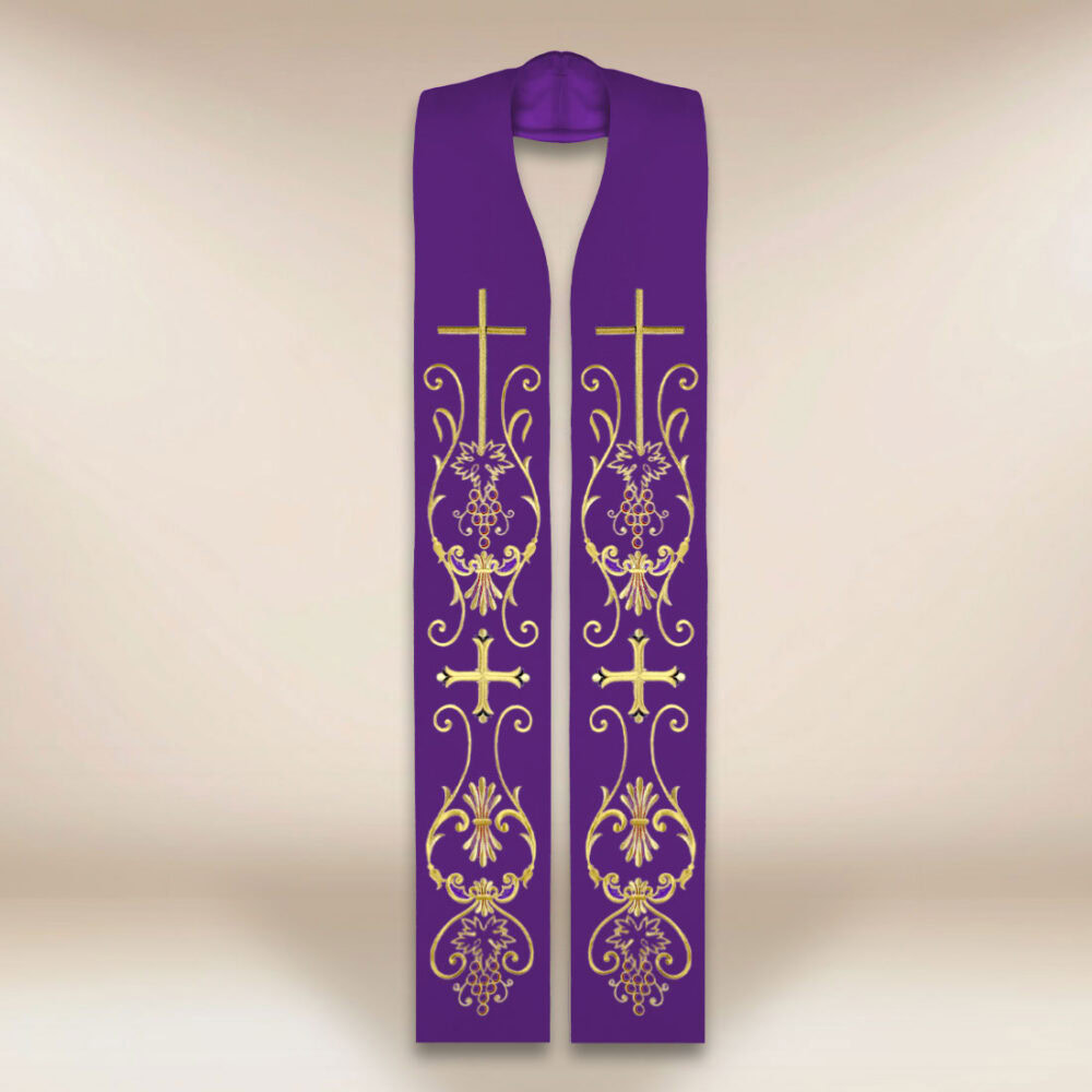 Stola sacerdotale con motivo di croce viola