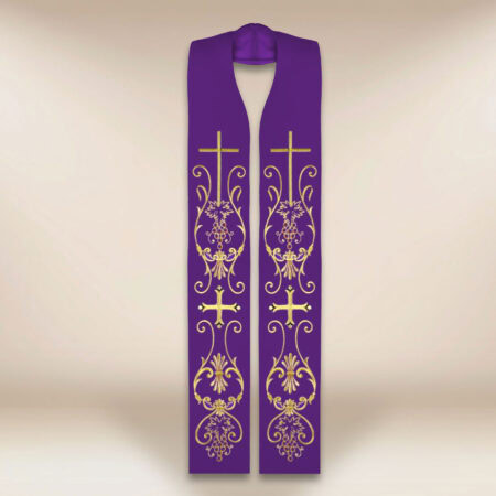 Stola sacerdotale con motivo di croce viola