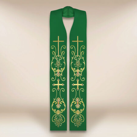 Stola sacerdotale ricamata con motivo di croce verde