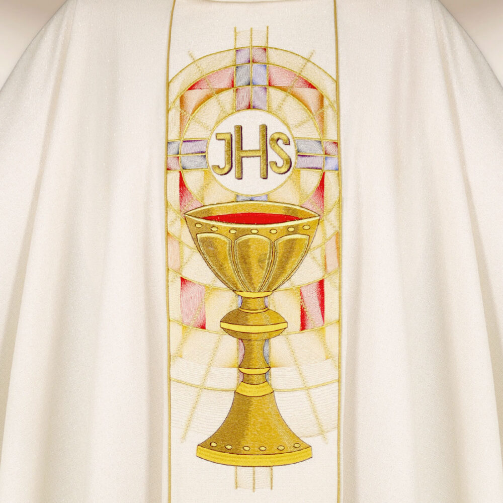 Casula sacerdotale ricamata ecru con calice