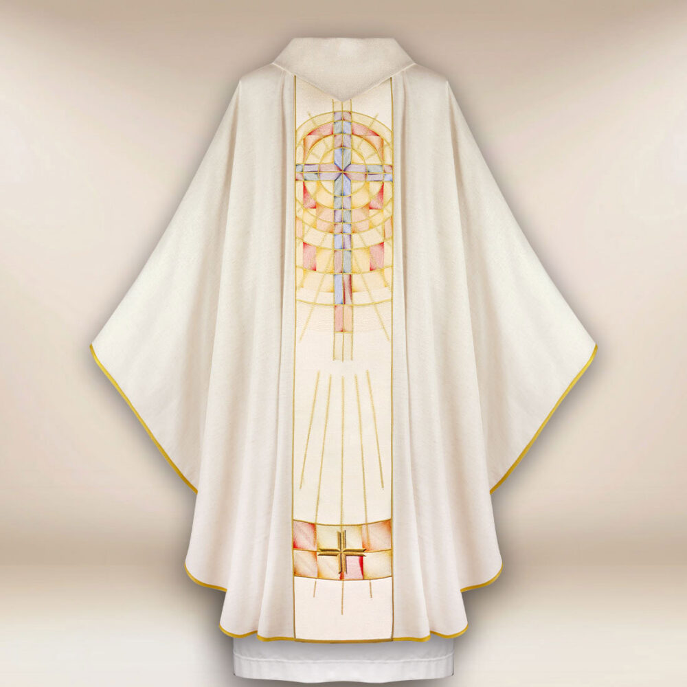 Casula sacerdotale ricamata ecru con calice