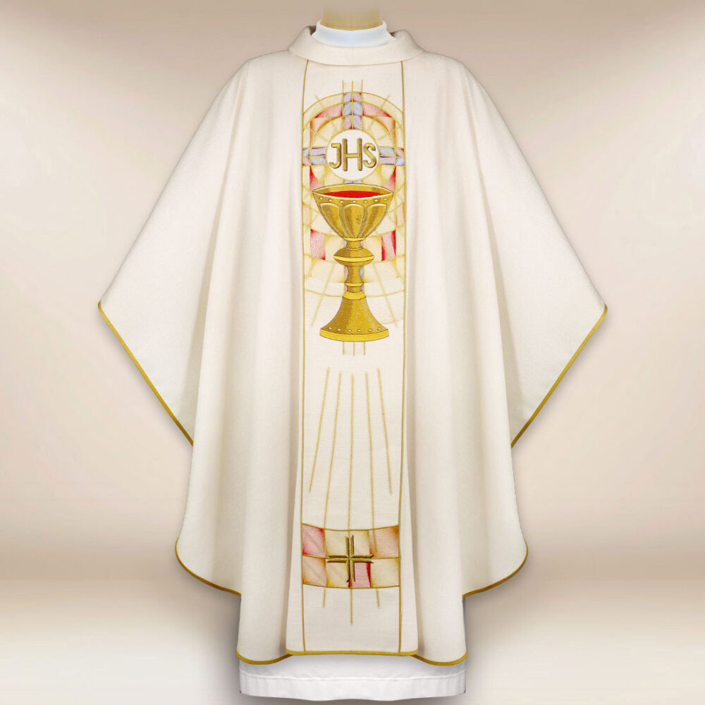 Casula sacerdotale ricamata ecru con calice