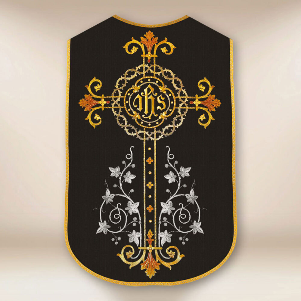 Casula romana replica croce nera e IHS