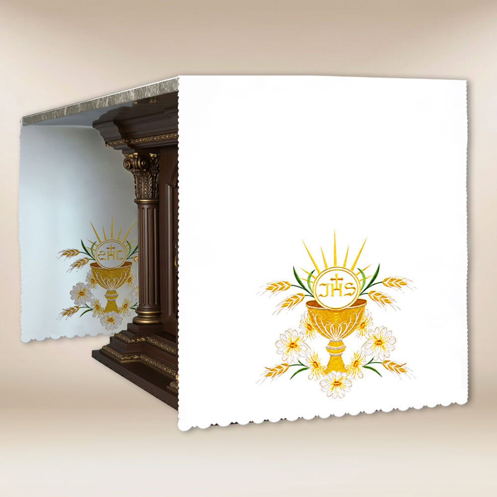 Tovaglia ricamata ai lati "Comunione Sacra"