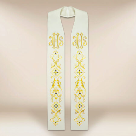 Stola sacerdotale ricamata ecru con IHS