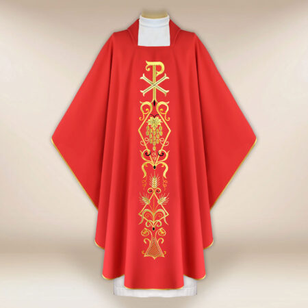 Casula liturgica con motivo PX rosso