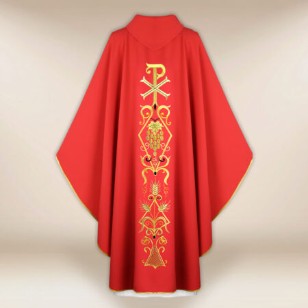 Casula liturgica con motivo PX rosso