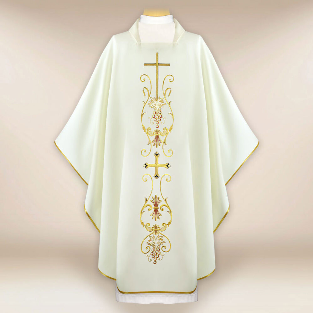 Casula liturgica con motivo della croce ecru