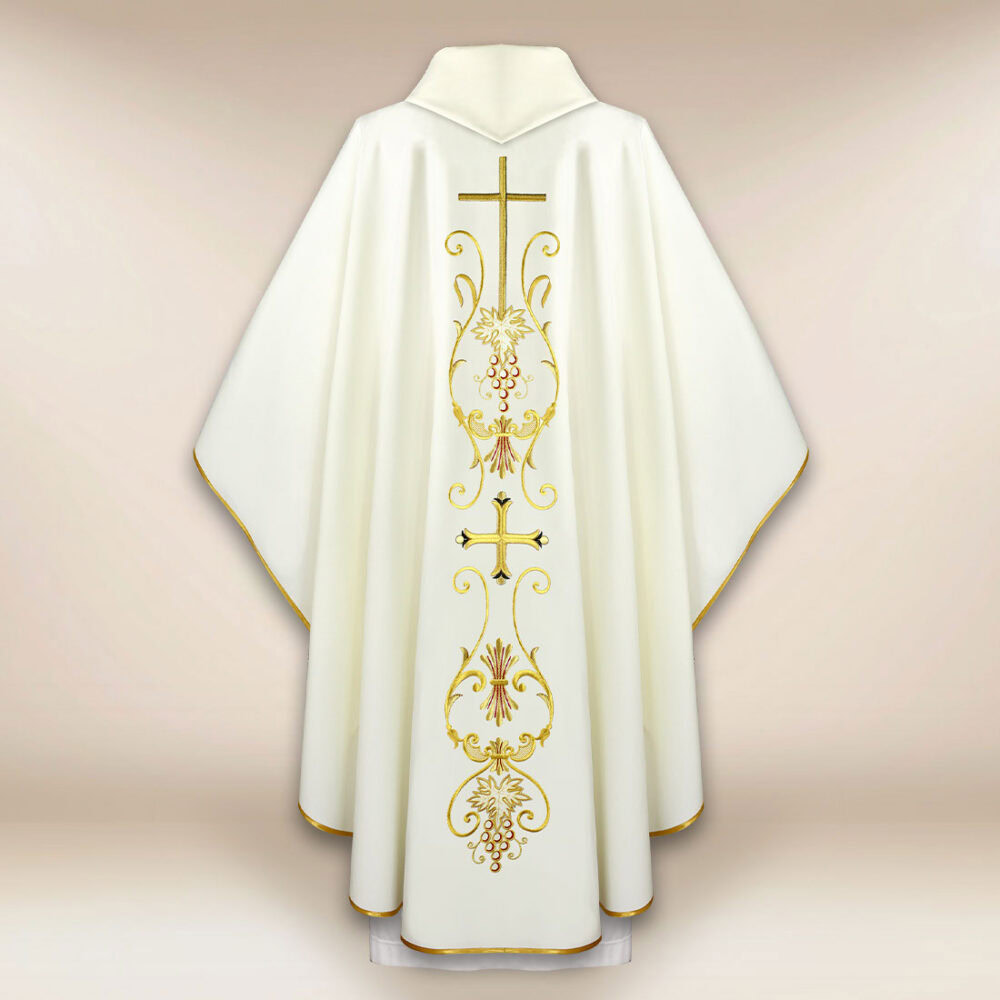 Casula liturgica con motivo della croce ecru