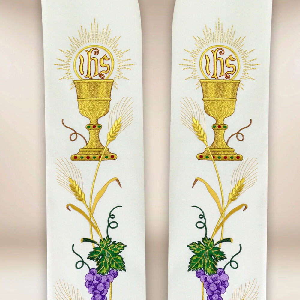 Stola sacerdotale ricamata con motivo del calice