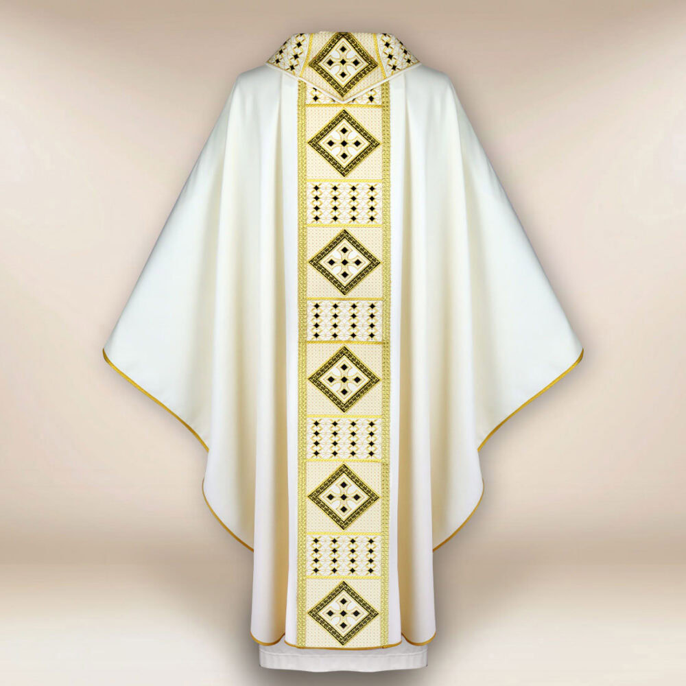 Casula sacerdotale ecru ricamata