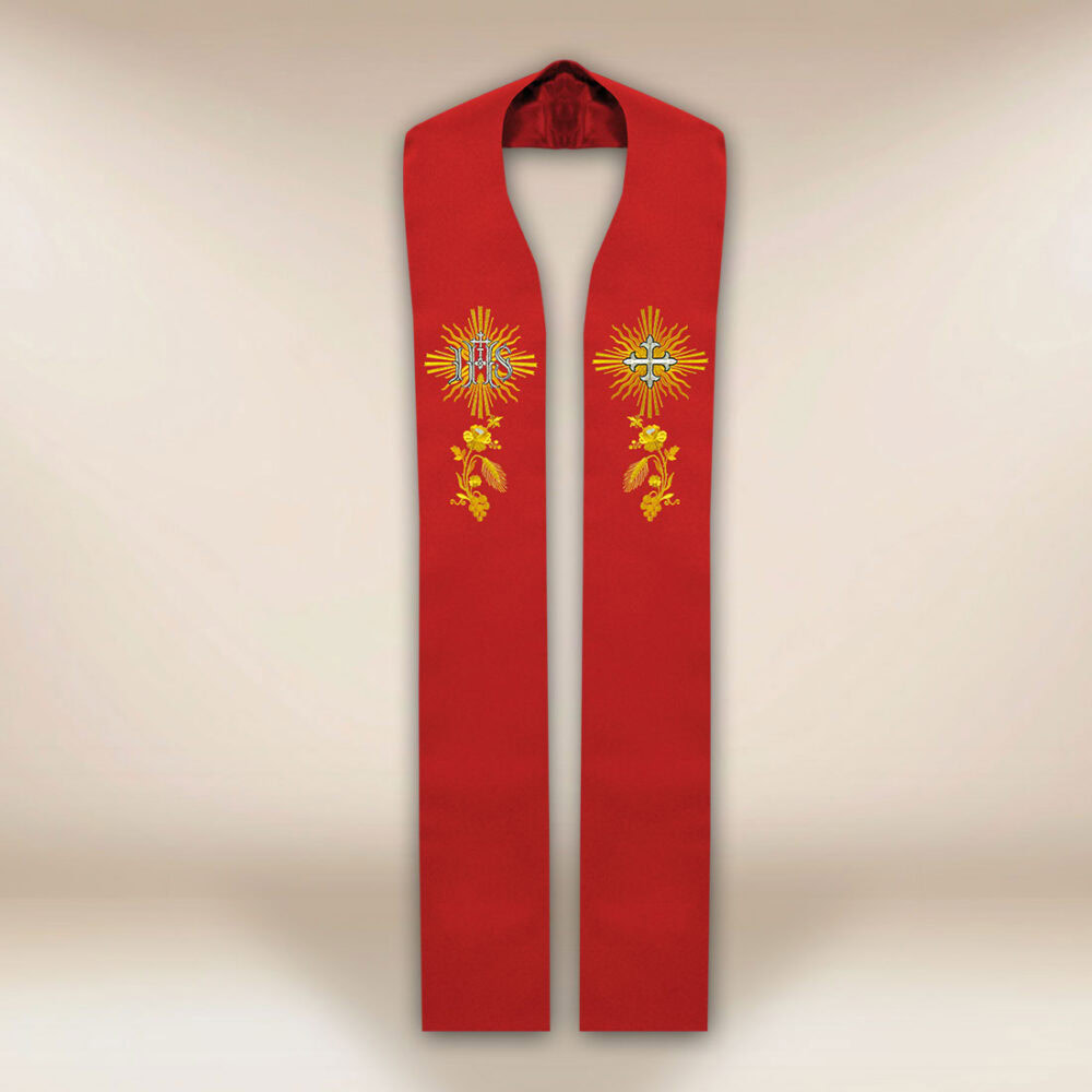 Stola sacerdotale ricamata IHS rossa
