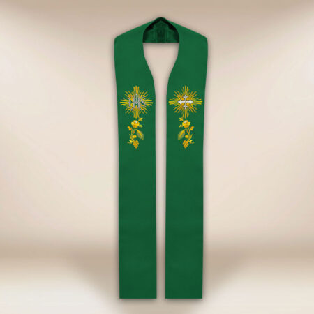  Stola sacerdotale ricamata IHS verde