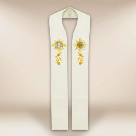 Stola sacerdotale ricamata IHS ecru