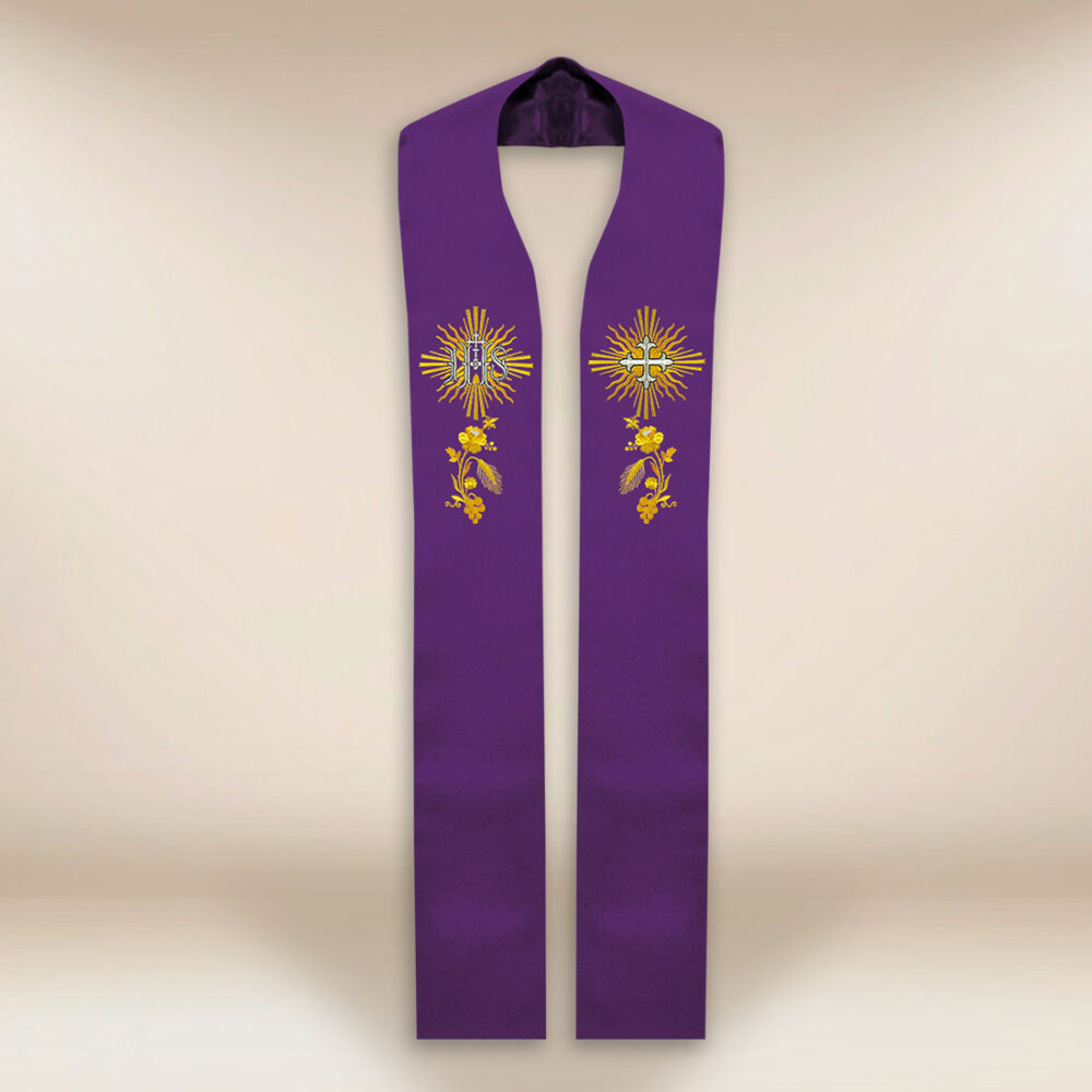 Stola sacerdotale ricamata IHS viola
