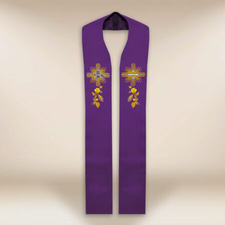 Stola sacerdotale ricamata IHS viola