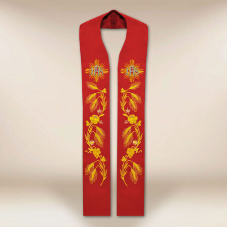 Stola sacerdotale ricamata liturgica IHS rossa