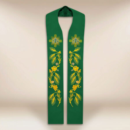 Stola sacerdotale ricamata liturgica IHS verde