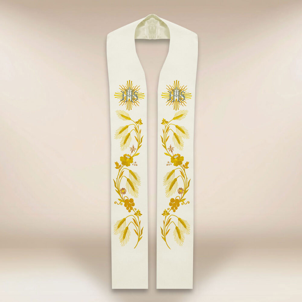 Stola sacerdotale ricamata IHS ecru