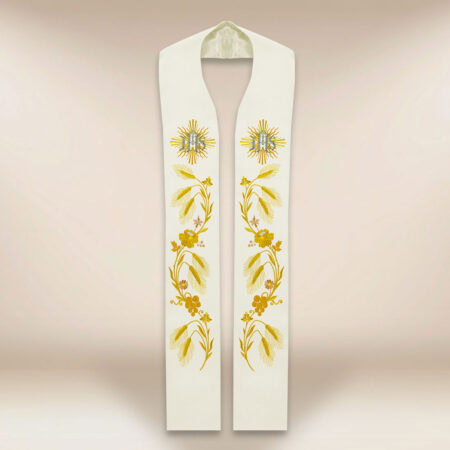 Stola sacerdotale ricamata IHS ecru