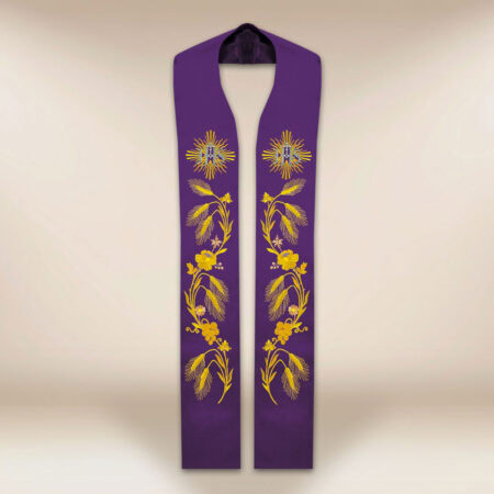 Stola sacerdotale ricamata liturgica IHS viola