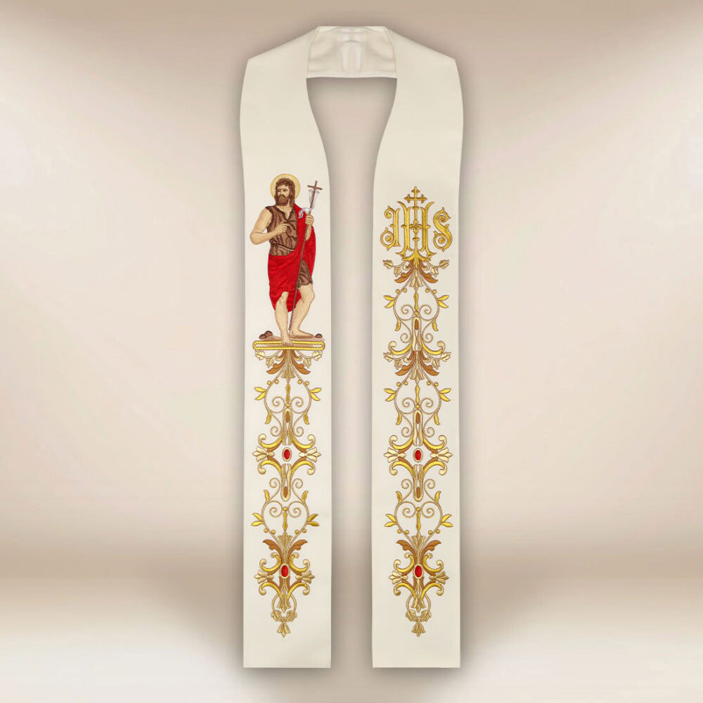 Stola sacerdotale ricamata con l'immagine di San Giovanni Battista