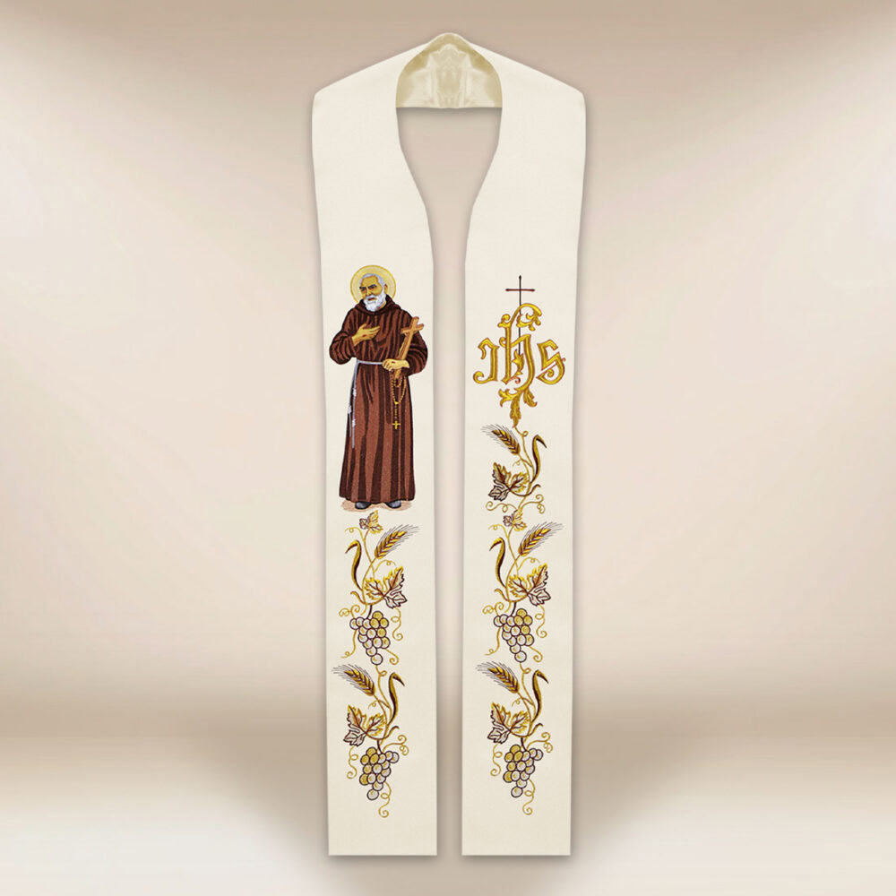 Stola sacerdotale ricamata San Padre Pio