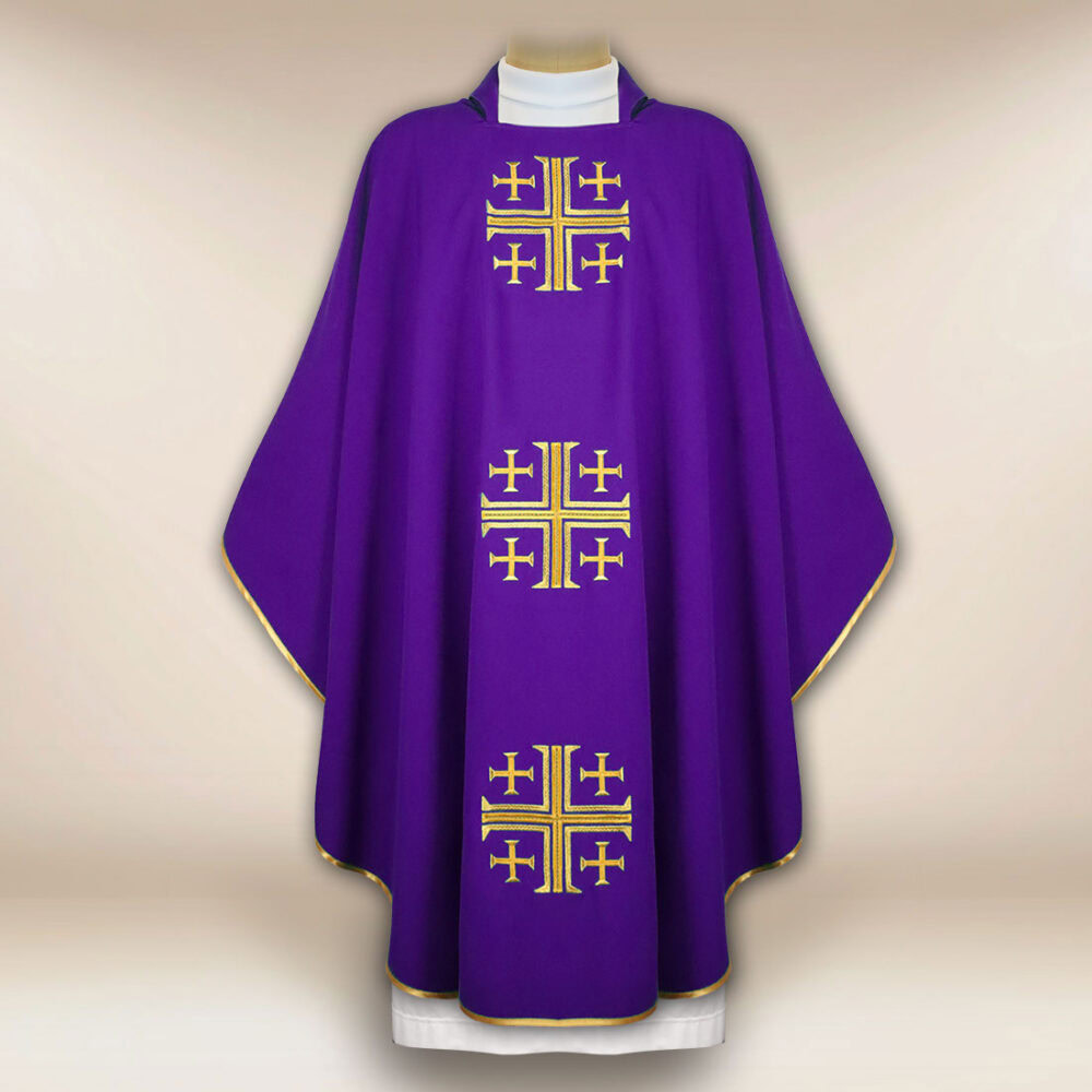 Casula sacerdotale ricamata Croci di Gerusalemme